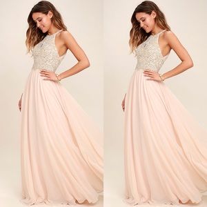 Beaded rhinestone maxi dress gown champagne